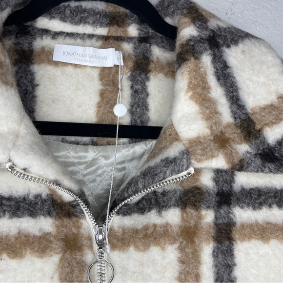 NWOT Jonathan Simkhai Standard Pia Plaid Jacket Wool Blend Sherpa - Picture 10 of 12